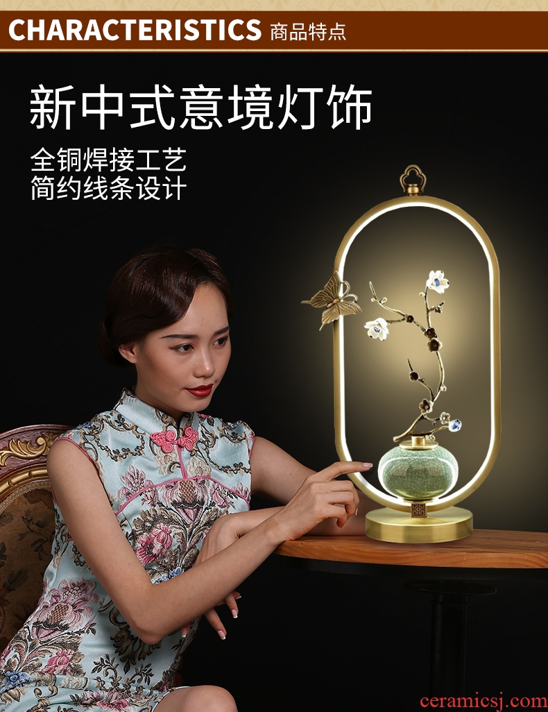 Santa marta tino, new Chinese style full copper lamp light lamp contracted key-2 luxury of bedroom the head of a bed lamp new classic ceramic art restaurant