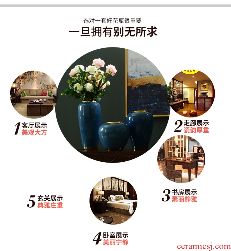 New Chinese style ceramic plug-in simulation flower art vase furnishing articles creative modern American household adornment flowers sitting room