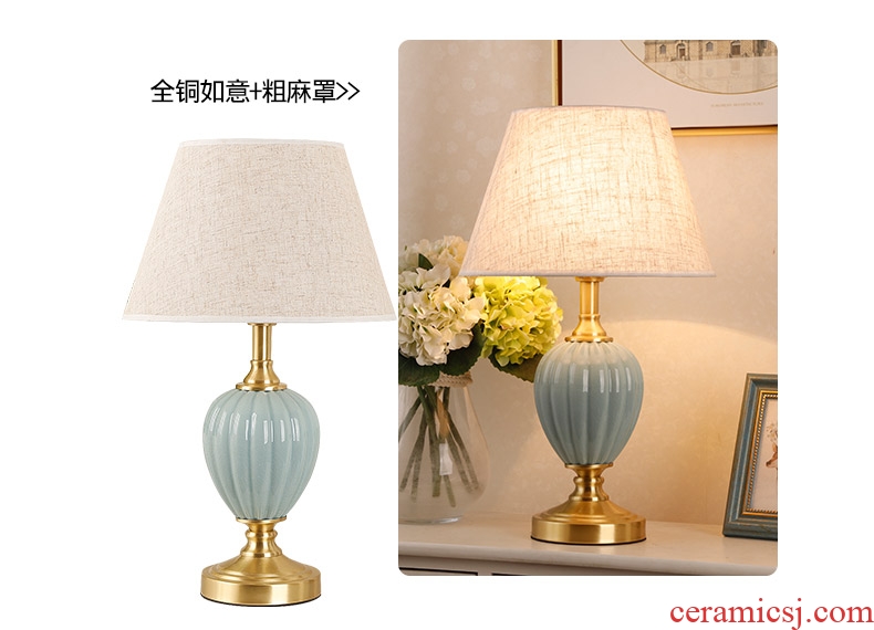 American contracted all copper ceramic desk lamp bedroom modern living room study marriage room warm and romantic home bedside lamp