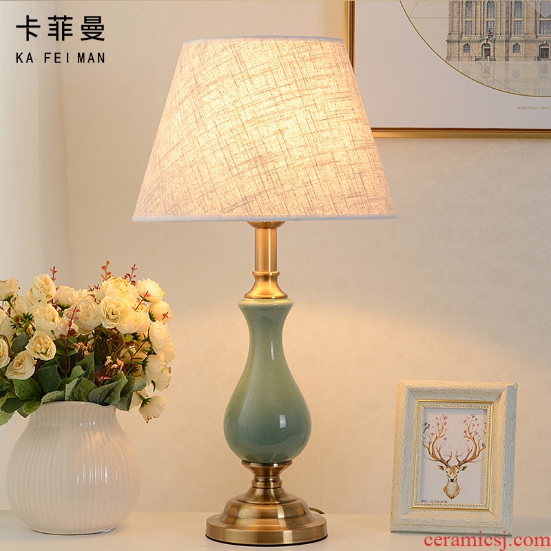 American bedroom berth lamp of household sweet retro contracted and I creative study of the sitting room is adjustable light ceramic lamp