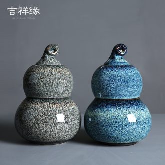 Auspicious edge gourd tea red glaze, the double ceramic seal pot store receives masterpieces storage tank and POTS