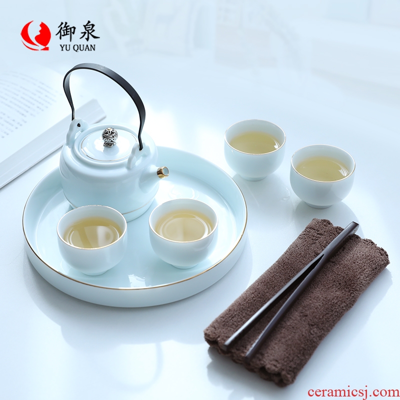 Imperial springs, kung fu tea sets ceramic tea tray was contracted mini dry small tea Japanese round tea tray and pure and fresh