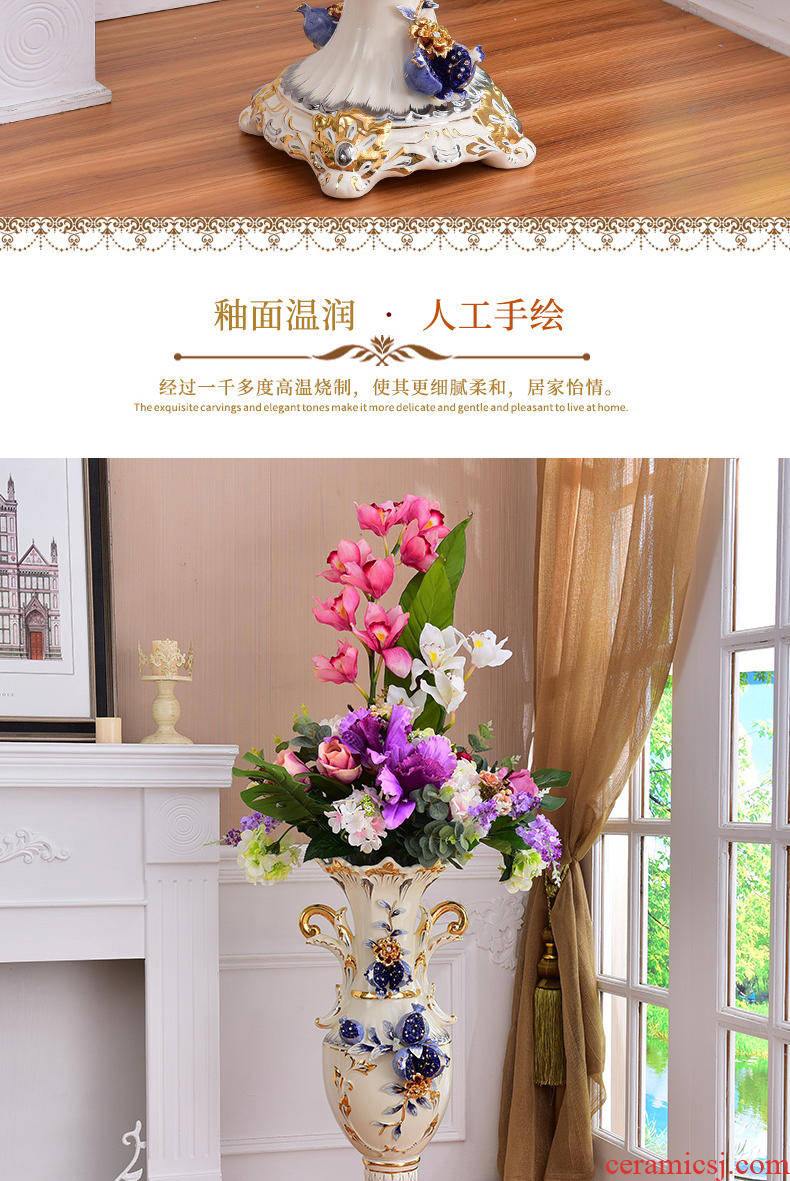 Jingdezhen ceramic large diameter vase furnishing articles Nordic light key-2 luxury home new Chinese flower arranging sitting room adornment flowers - 556180906601
