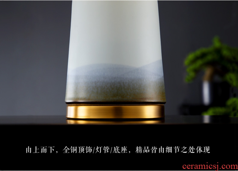 New Chinese style lamp ceramic decoration art of I and contracted designer sitting room the bedroom of the head of a bed lamp all copper lamps and lanterns