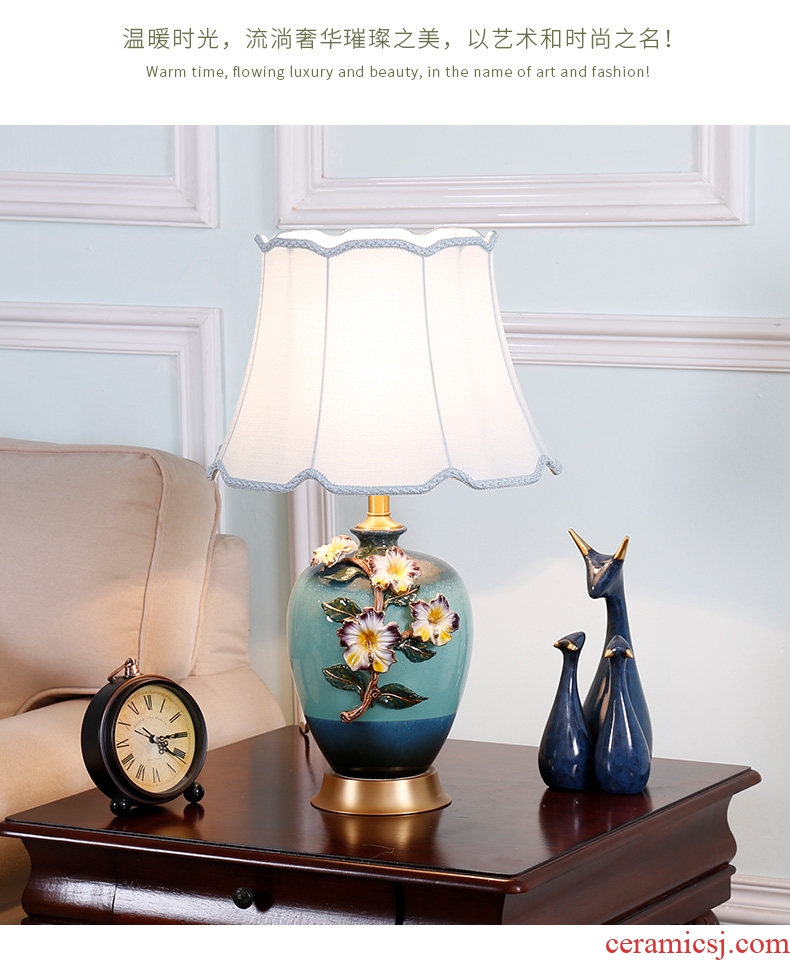 American luxury colored enamel lamp full copper european-style bedroom berth lamp creative warm sitting room ceramic new Chinese style