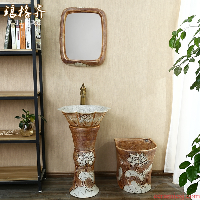 Chinese lotus petals floor pillar lavabo art ceramic lavatory basin of small basin integrated the balcony