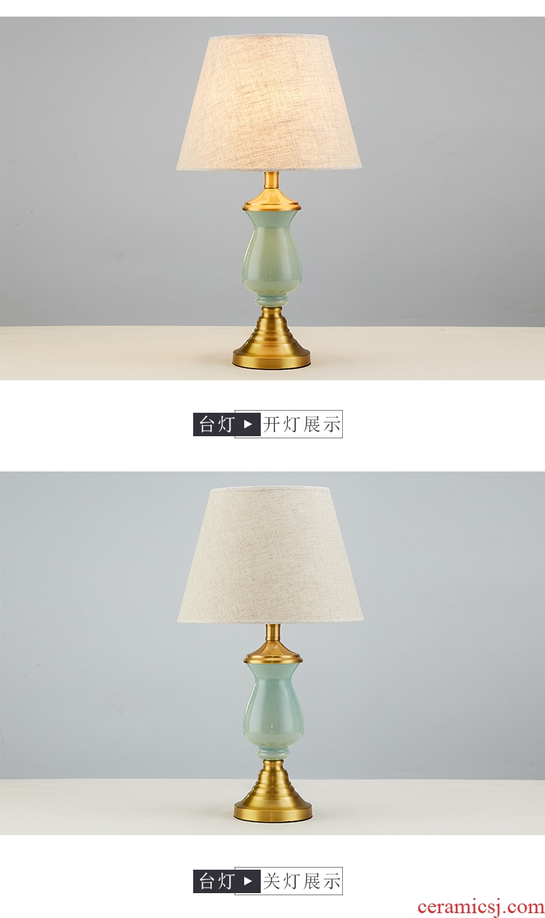 Desk lamp of bedroom nightstand lamp light American contracted and I new Chinese style European key-2 luxury full copper ceramic floor lamp of the sitting room
