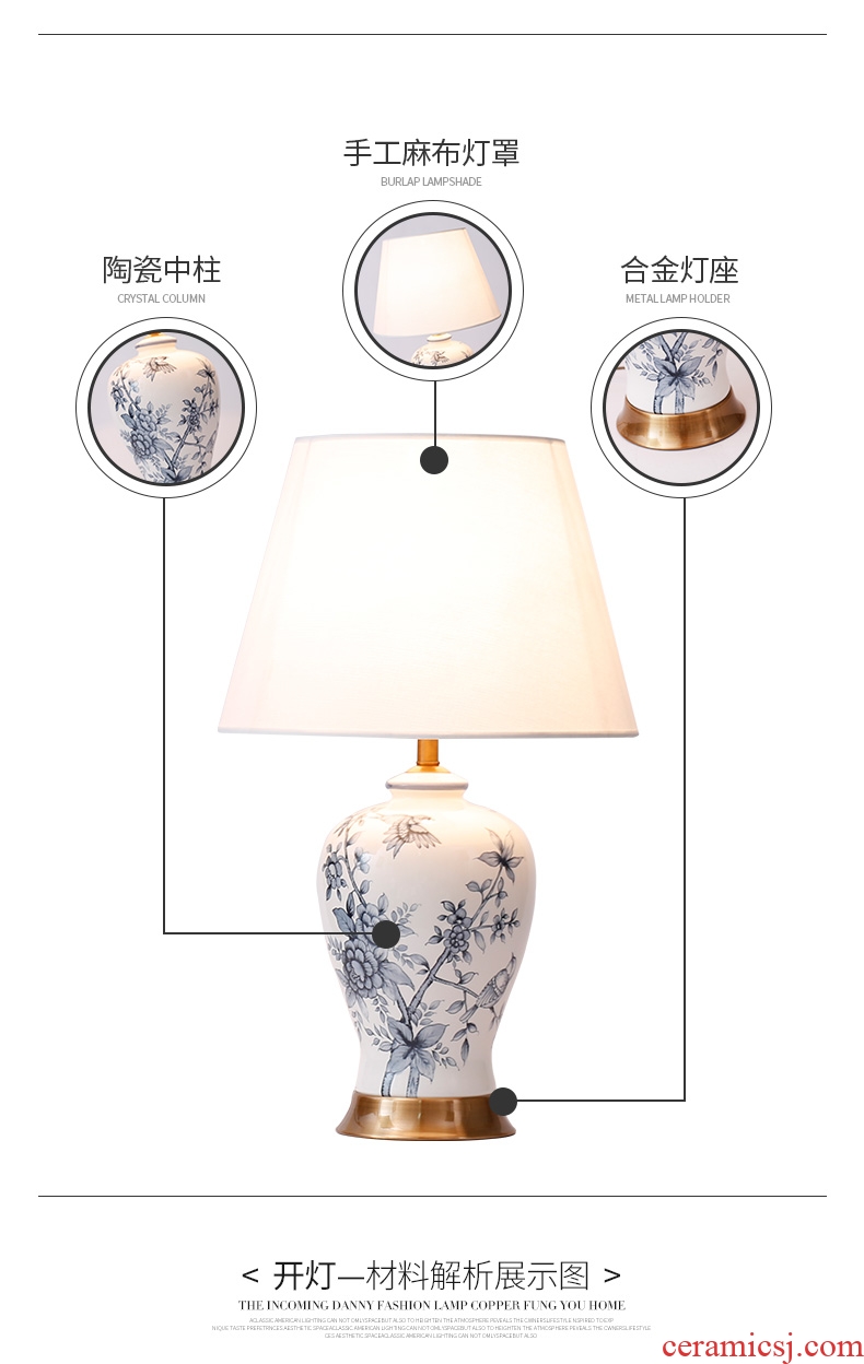 The New Chinese blue and white porcelain lamp classical key-2 luxury vintage American ceramic bedroom the head of a bed lamp is contracted and I sitting room