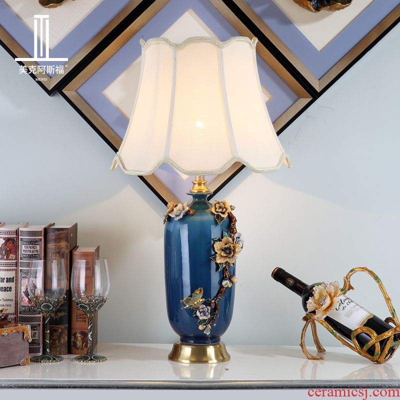 American new Chinese style full copper lamp light colored enamel porcelain sitting room lamps and lanterns of study of luxury european-style lamp of bedroom the head of a bed