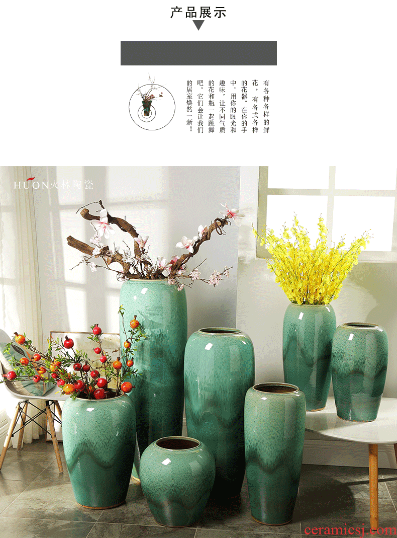 Jingdezhen ceramic large diameter vase furnishing articles Nordic light key-2 luxury home new Chinese flower arranging sitting room adornment flowers - 583504629295