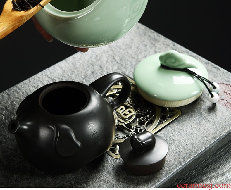 Famed tea pot ceramic seal household size small storage tanks small caddy celadon tea box gift box