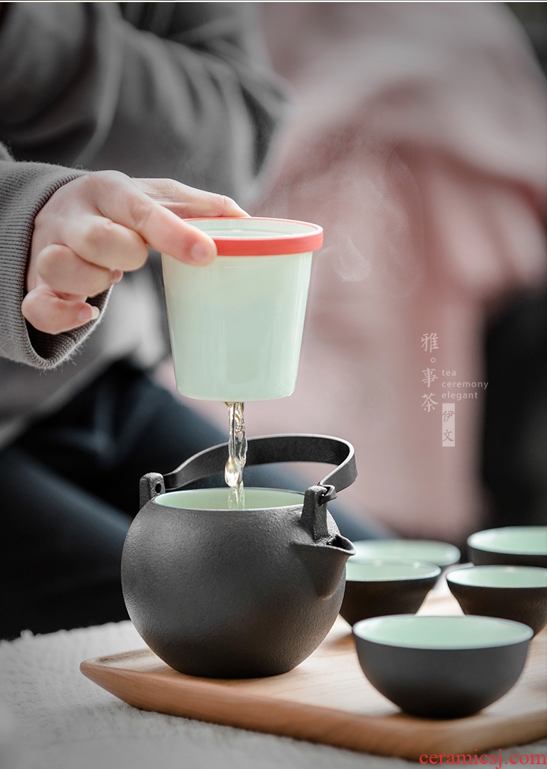 Evan ceramic pot of girder crack cup portable travel kung fu tea set office teapot outdoor small suit