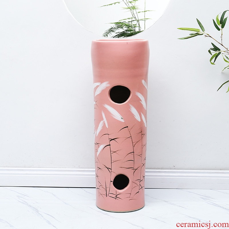 Ceramic pillar lavabo lavatory basin bathroom balcony one square opening art pillar pink wild geese