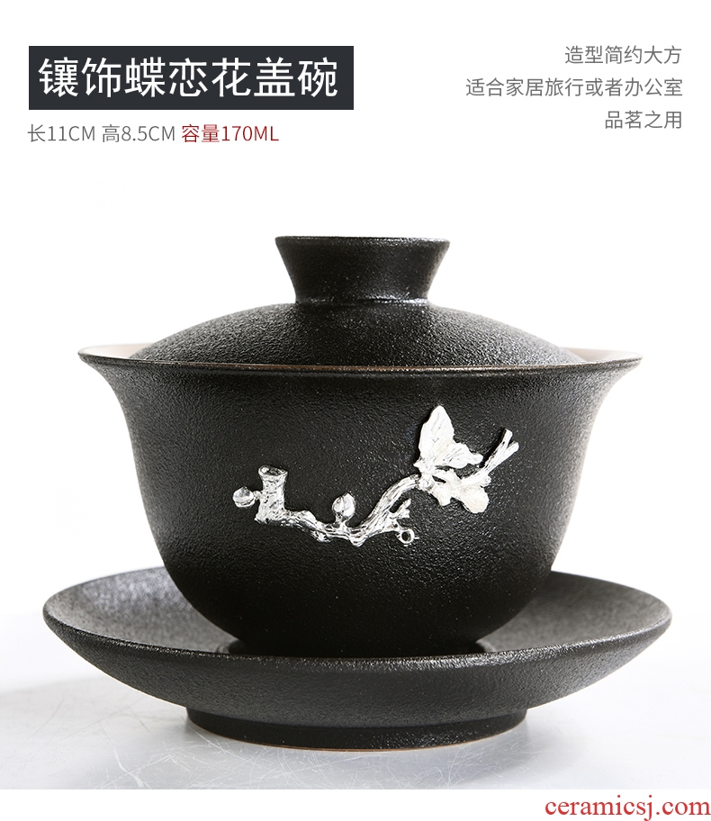 Beauty cabinet tureen large impact of black tea is home only three bowls of coarse pottery tureen ceramic kunfu tea tea tea cup