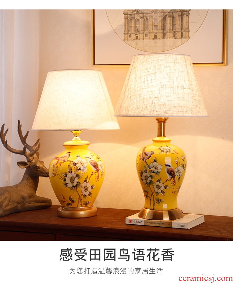 Ceramic lamp American bedroom living room study of new Chinese style restoring ancient ways European - style decorative lamps and lanterns is I warm bedside lamp