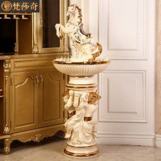 Water furnishing articles feng shui plutus European - style home sitting room ground humidifier gear shop ceramic fountain decorations