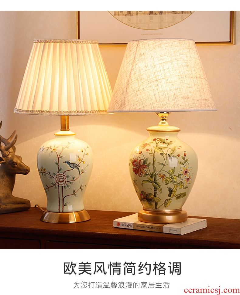 Ceramic lamp American bedroom living room study of new Chinese style restoring ancient ways European - style decorative lamps and lanterns is I warm bedside lamp