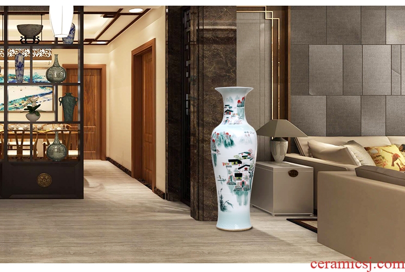 Jingdezhen sitting room of large vases, hand-painted landscape decorations ceramics from a large study hotel furnishing articles at the door