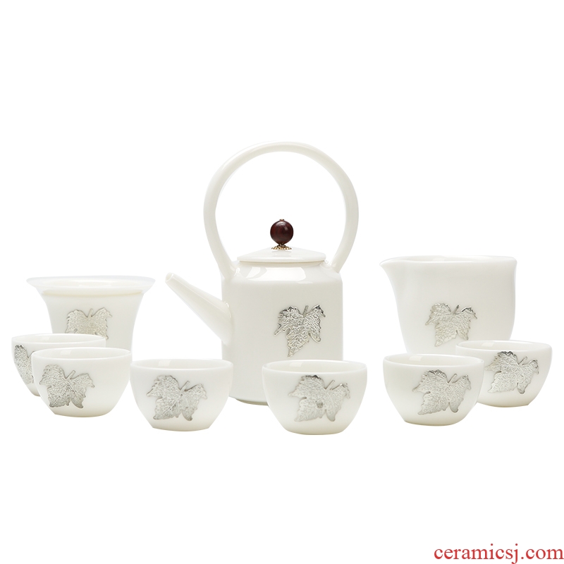 DH white porcelain tea set six people contracted household teapot jingdezhen kung fu tea cup set ceramic small cups