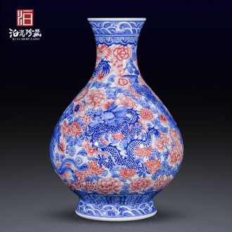 Jingdezhen ceramics imitation the qing qianlong blue - and - white in longfeng pot - bellied vases, Chinese style living room home decoration furnishing articles