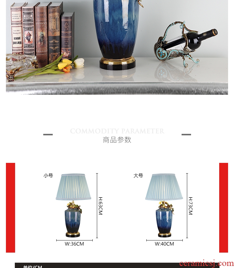 Colored enamel porcelain lamp sitting room luxury atmosphere the American creative villa crystal lighting lamps and lanterns of bedroom the head of a bed