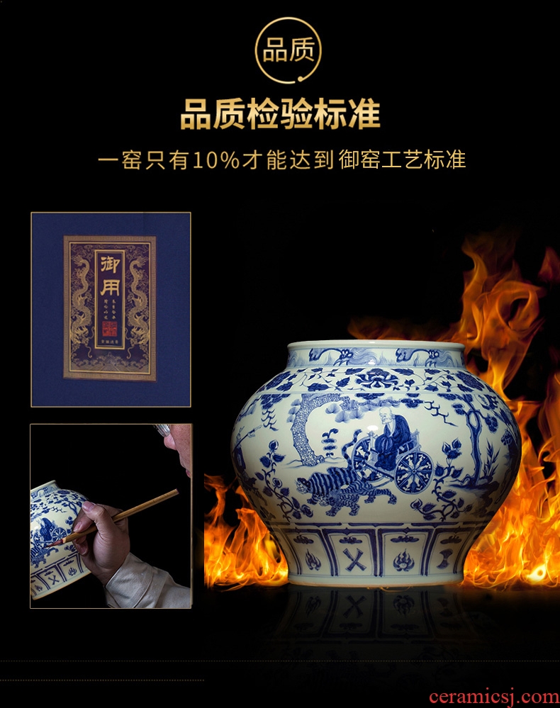 Jingdezhen ceramic hand - made qingming painting of large blue and white porcelain vase sitting room adornment is placed heavy large - 566586633106