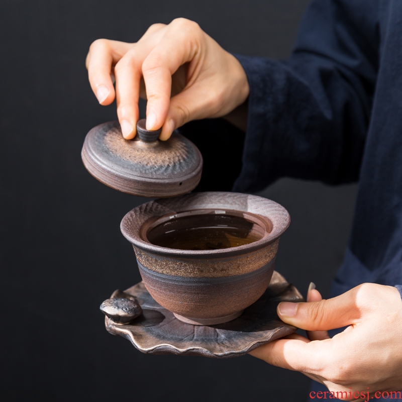 Coarse ceramic tea set ceramic kung fu tea set the whole household contracted office teapot teacup tea tray tureen restoring ancient ways