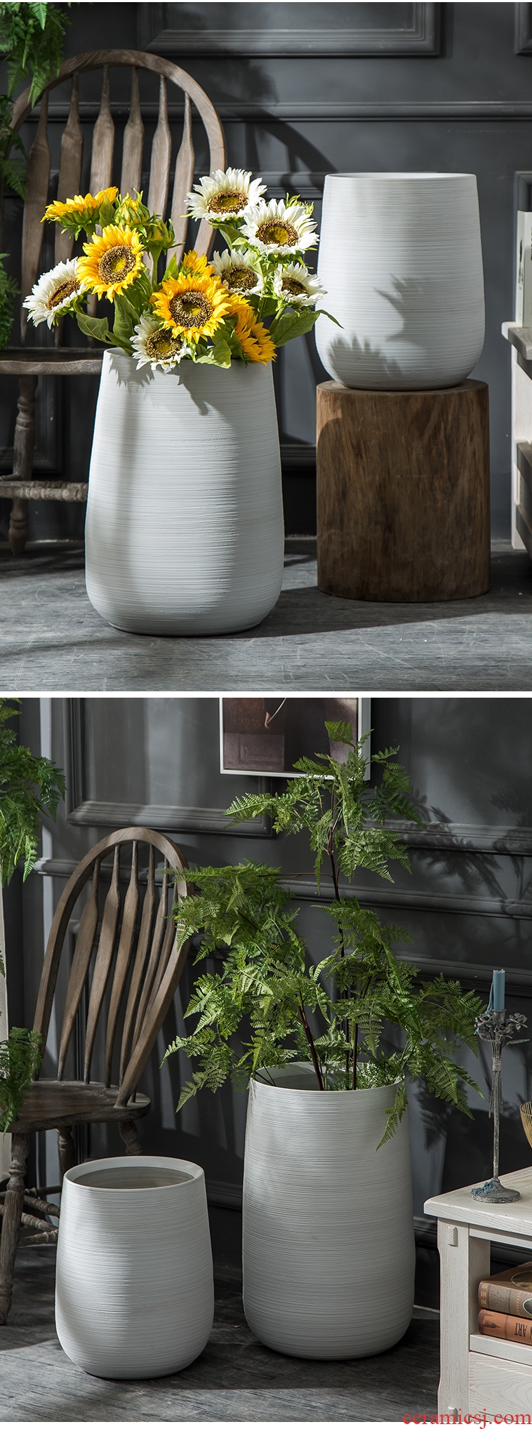 Decoration to the hotel villa large vase furnishing articles sitting room ground flower arranging the Nordic creative green plant ceramic flower pot cylinder - 598391877637