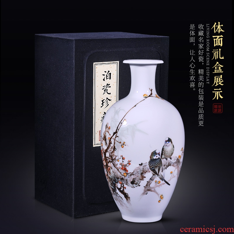 Jingdezhen ceramic painting birds and flowers in the vase household decorates sitting room rich ancient frame study collect furniture furnishing articles