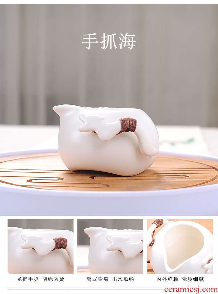 Tea set household contracted kung fu Tea cups of a complete set of ceramic teapot set matte enrolled white porcelain up dried Tea desk tray