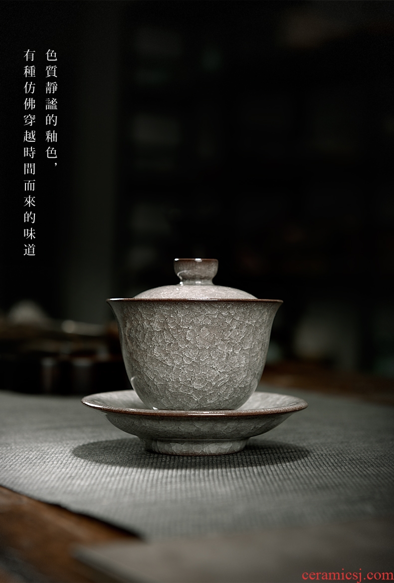 Longquan celadon only three tureen large single tea bowl cups tire iron elder brother up with ceramic ice crack kung fu tea set