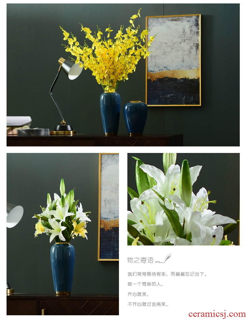 New Chinese style ceramic plug-in simulation flower art vase furnishing articles creative modern American household adornment flowers sitting room