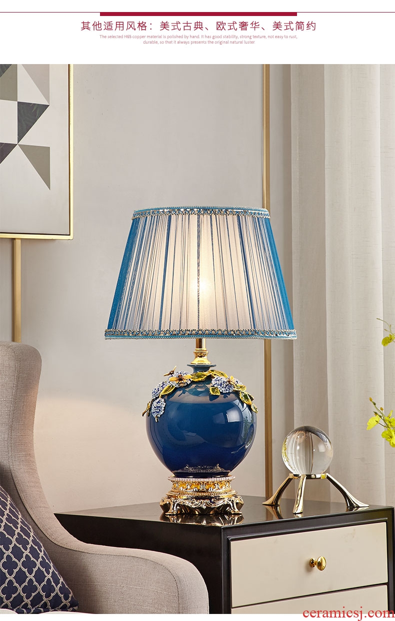 European - style key-2 luxury colored enamel lamp ceramic new Chinese style bedroom berth lamp light in the sitting room is contracted and I key-2 luxury restoring ancient ways