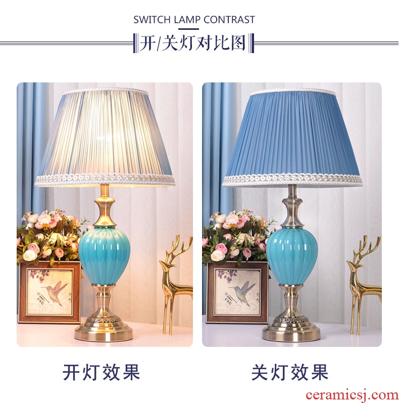 Lamp decoration American ceramic desk Lamp of bedroom the head of a bed is contracted household creative modern marriage room warm light sweet got connected