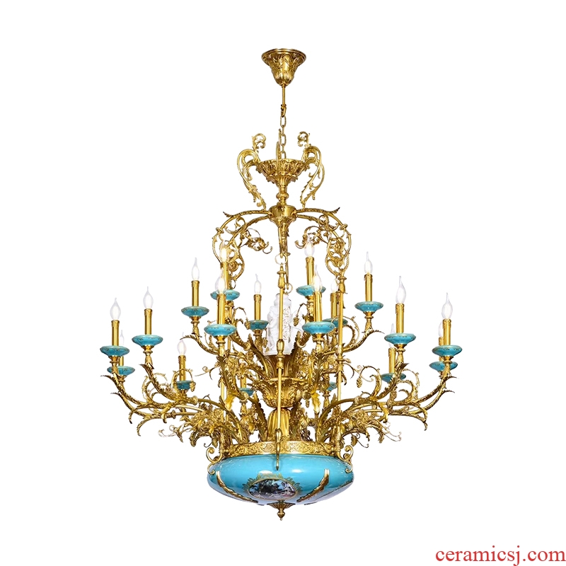 French carried all copper ceramic chandeliers neo - classical European key-2 luxury villa court sitting room dining - room lamps and lanterns of pure copper