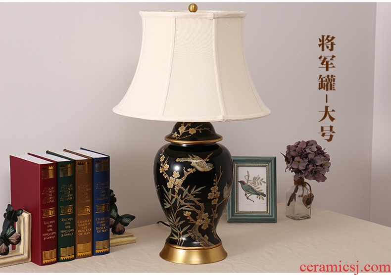 The Desk lamp of bedroom the head of a bed lamp new Chinese American sitting room of Europe type restoring ancient ways of rural black flowers and birds all copper ceramic Desk lamp