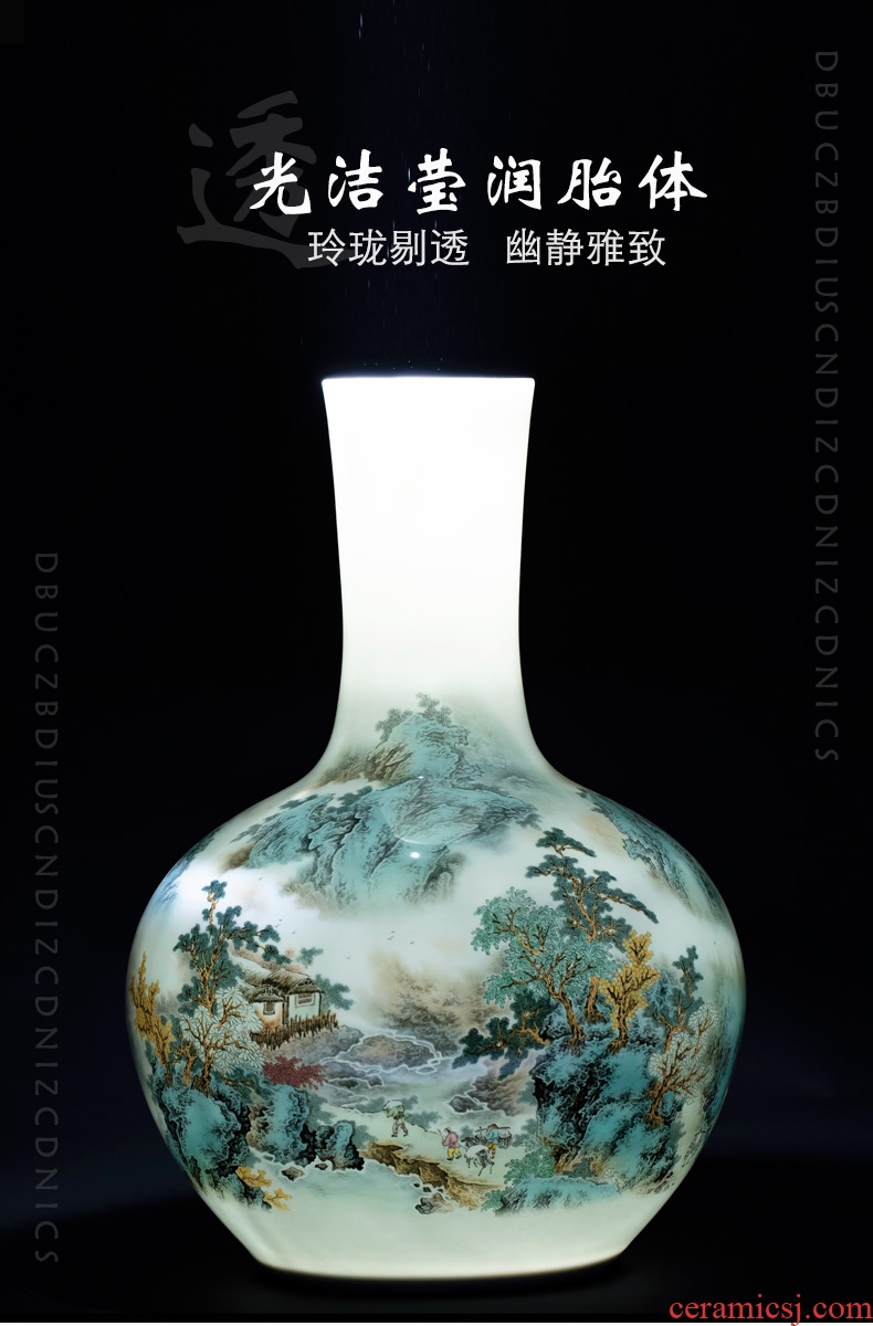 Jingdezhen ceramics green glaze landscape painting and calligraphy tube quiver scroll cylinder large vases, study of office furnishing articles - 596396620335