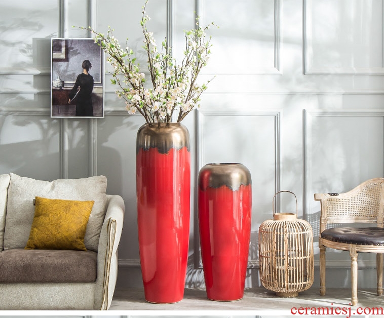 Jingdezhen ceramic big vase decoration to the hotel villa furnishing articles sitting room be born heavy large red flower implement porch - 598685743036