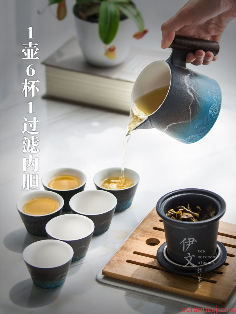 Evan ceramic travel kung fu tea sets portable teapot contracted is suing crack cup a pot of six glasses