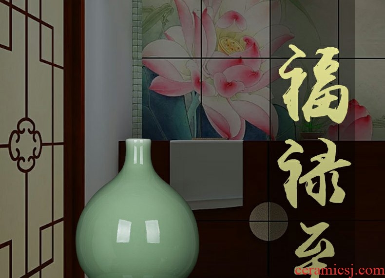 Continuous grain of jingdezhen ceramic new Chinese shadow celadon antique vases, flower arranging decorations furnishing articles to the living room