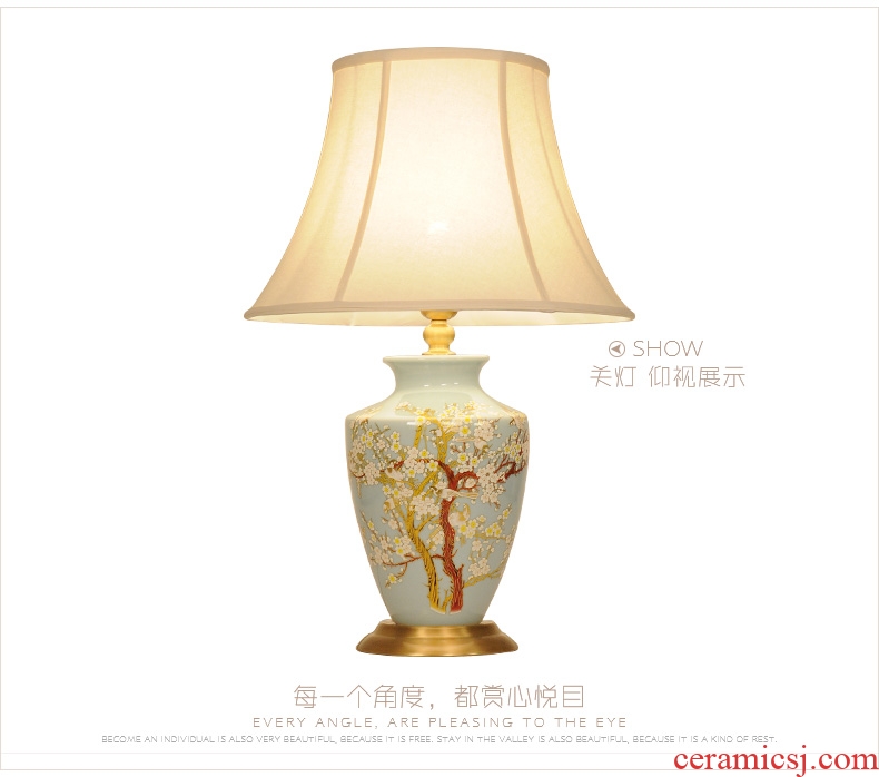 LED lamp All copper ceramic desk lamp of bedroom the head of a bed creative move hand - made painting of flowers and a sitting room, a study of new Chinese style lamp