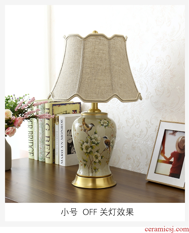 American ceramic desk lamp European rural living room new Chinese style villa retro atmosphere creative full copper lamp of bedroom the head of a bed