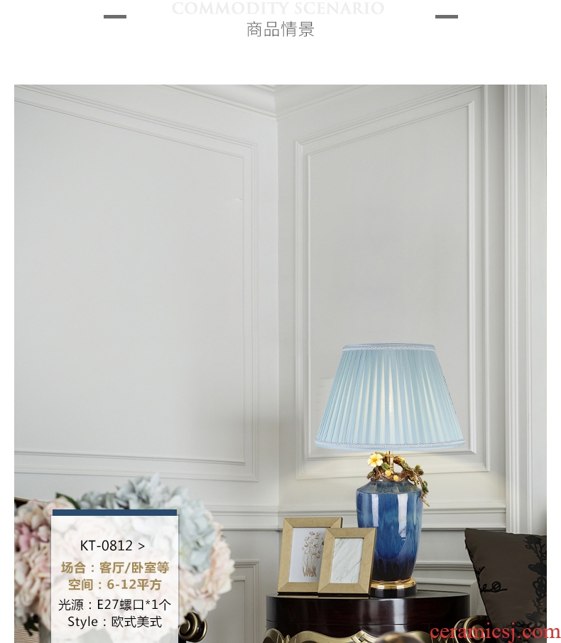 Colored enamel porcelain lamp sitting room luxury atmosphere the American creative villa crystal lighting lamps and lanterns of bedroom the head of a bed