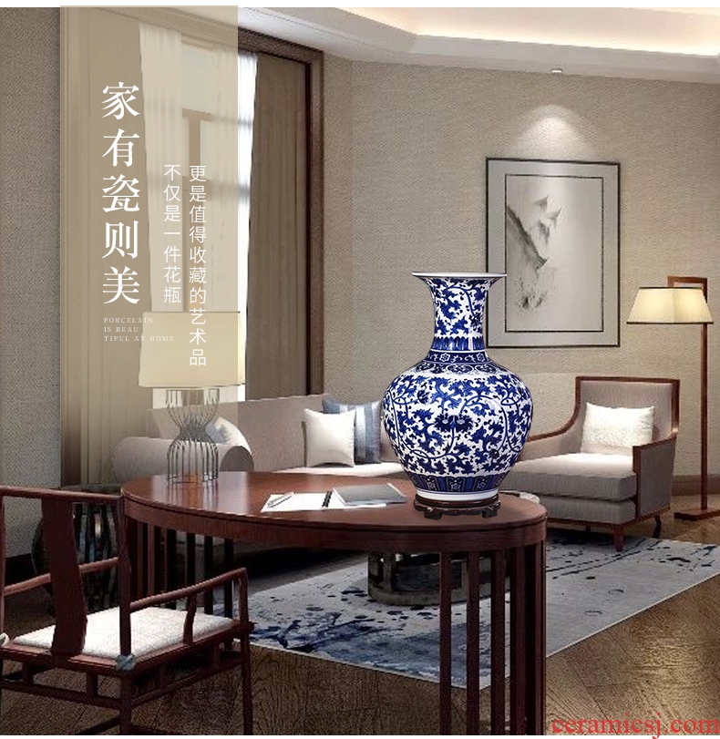 Jingdezhen ceramic furnishing articles double - sided hand - made painting of flowers and big blue and white porcelain vase of new Chinese style living room home furnishing articles porcelain - 587005840998