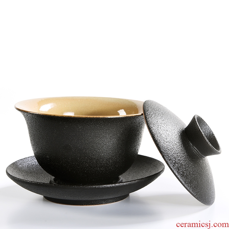 Beauty cabinet tureen large impact of black tea is home only three bowls of coarse pottery tureen ceramic kunfu tea tea tea cup