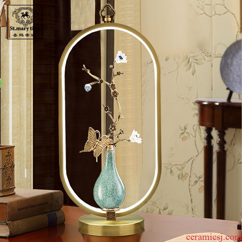 Santa marta tino, new Chinese style full copper lamp light lamp contracted key-2 luxury of bedroom the head of a bed lamp new classic ceramic art restaurant