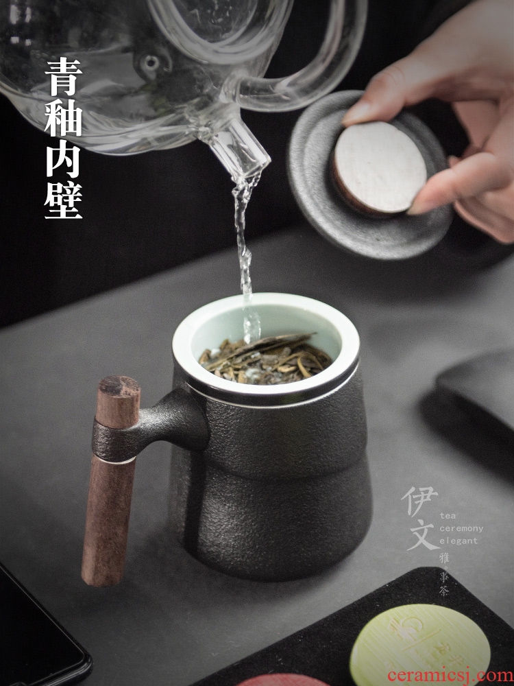 Even with wooden handle ceramic filter cup mark cup custom with cover contracted office a single tea cup