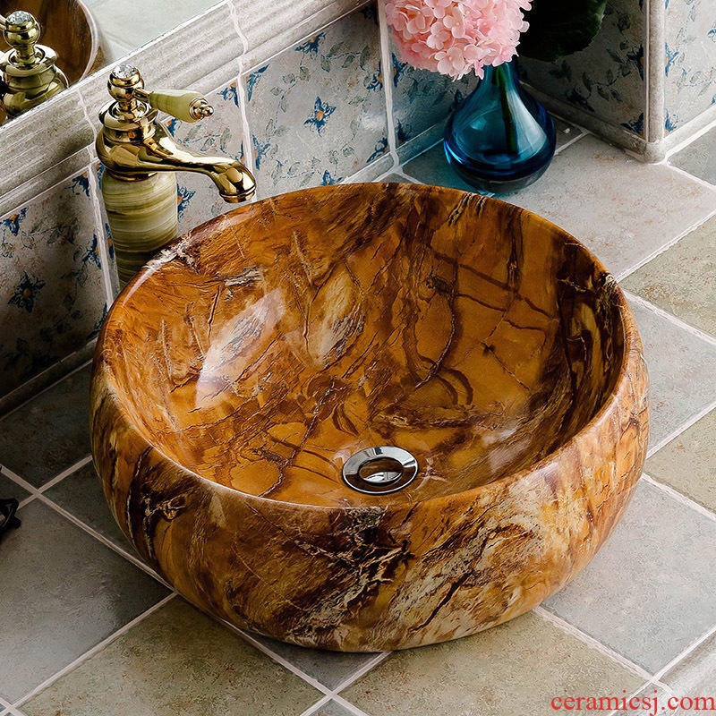 The stage basin circular imitation marble ceramic art European household sanitary toilet wash a face to face basin sink basin