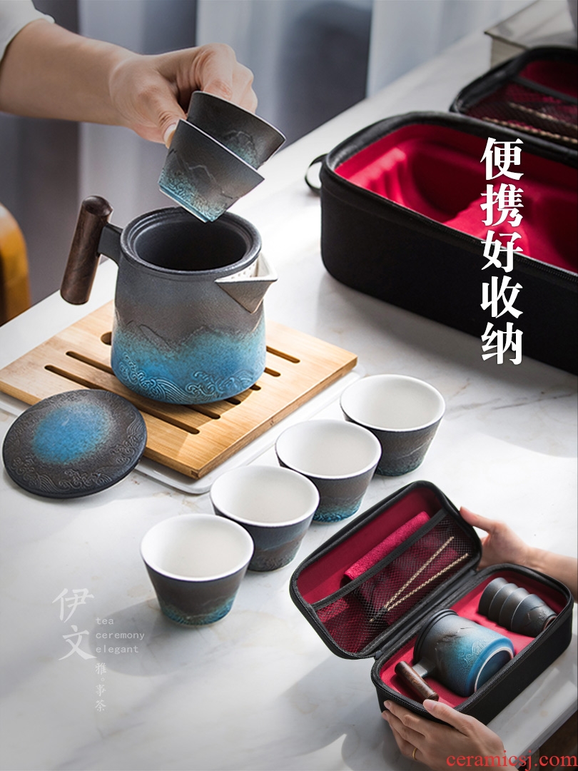 Evan ceramic travel kung fu tea sets portable teapot contracted outdoor crack cup a pot of six glasses