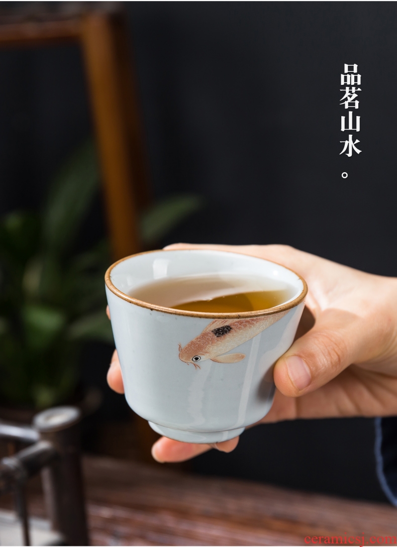 Kung fu tea set single cup sample tea cup individual household ceramics cup bowl kiln built master cup carp cup gift box